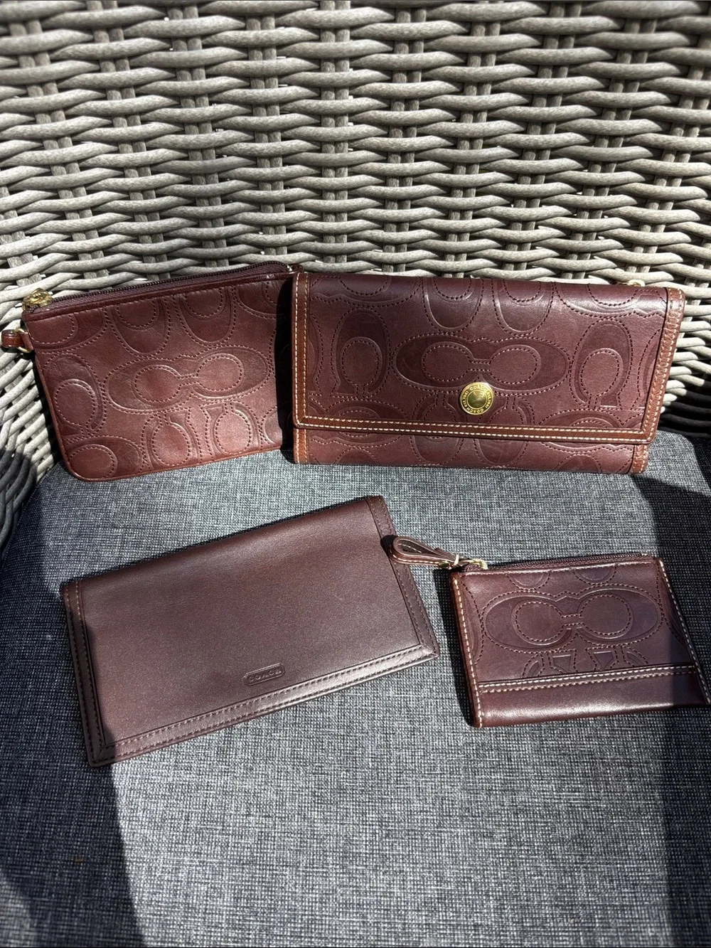Coach Deep Brown Leather Wallet & Card Pouch Set like NEW